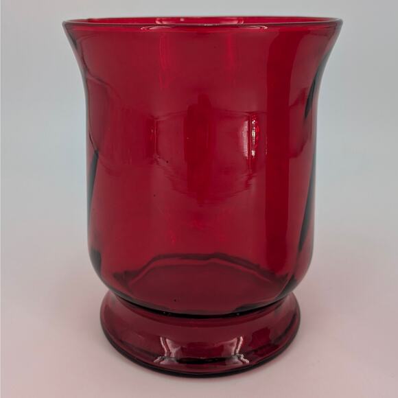 Ruby Red Hurricane Glass Vase Candle Holder Set Flare Top Holiday Decor Pair - Picture 5 of 9